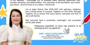 Message of Asec. Jocelyn DR Andayafor the Opening of Classes, School Year 2026-2027