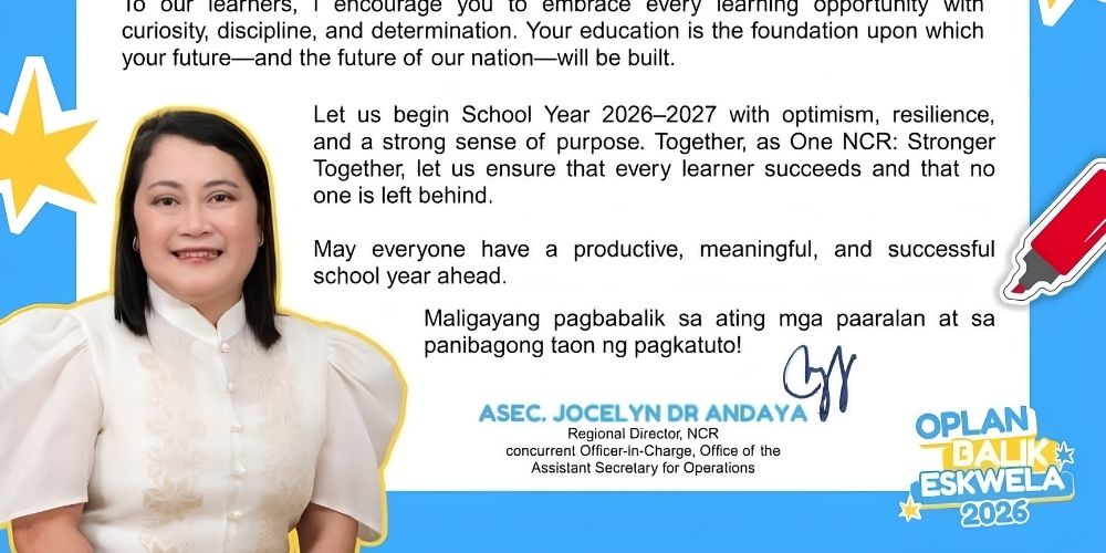 Message of Asec. Jocelyn DR Andayafor the Opening of Classes, School Year 2026-2027